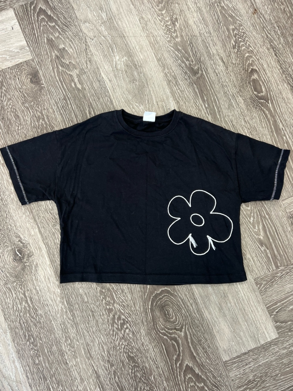 ZARA Girls Black Flower Embroidered T-Shirt Size 11-12 / 152